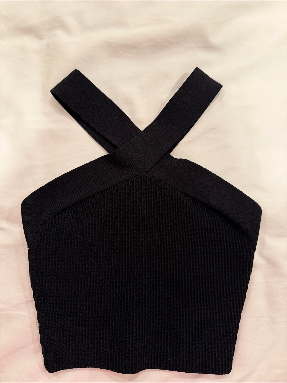 Babaton Black Ribbed Cross-Back Crop Top